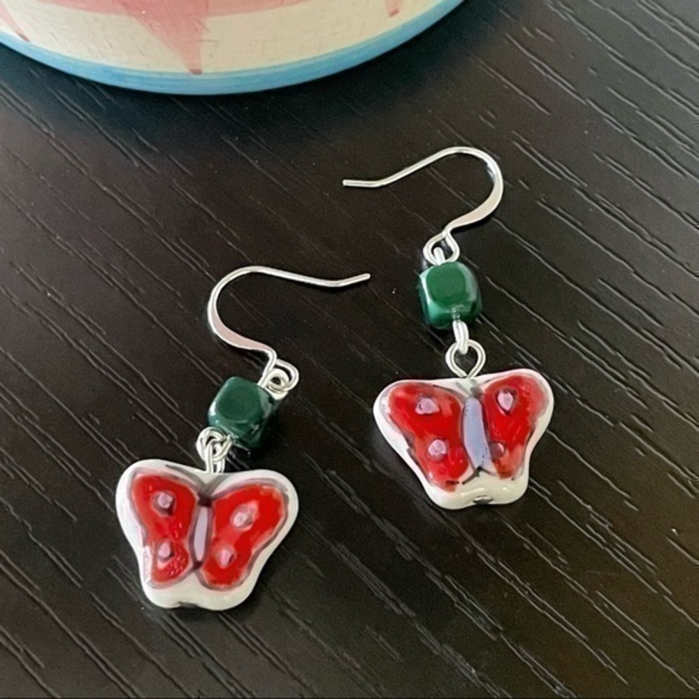 $10 SALE Ceramic Painted Butterfly Earrings 1.5” Spring Summer Vacation